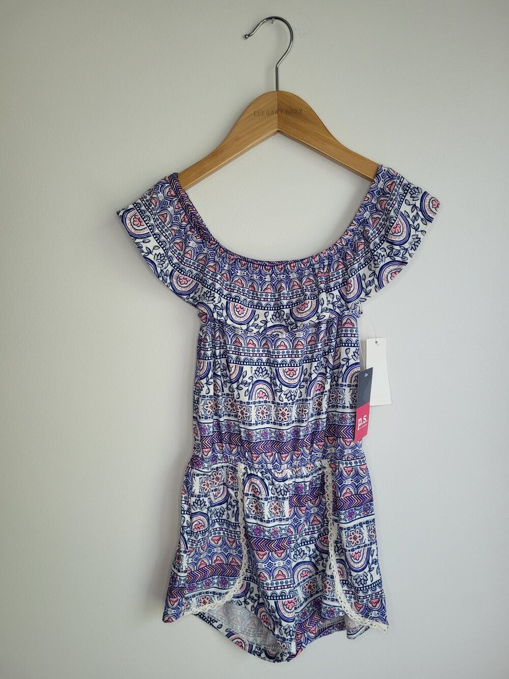 NWT P.S. From Aéropostale Boho Floral Paisley Ruffle Off-Shoulder Romper Shorts